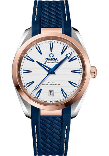 Omega Seamaster Rose Gold 38 MM - Blue Rubber Strap - Silvery Dial - 220.22.38.20.02.001