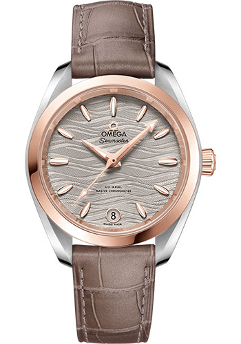 Omega Seamaster Stainless Steel and Rose Gold 34 MM - Brown Leather Strap - Waved Grey Dial - 220.23.34.20.06.001