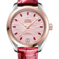 Omega Seamaster Stainless Steel and Rose Gold 34 MM - Red Leather Strap - Pale Pink Wave-Embossed Diamond Dial - 220.23.34.20.60.001