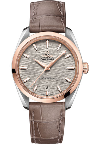 Omega Seamaster Aqua Terra Co Axial Stainless Steel and Rose Gold 38 MM - Brown Leather Strap - Waved Agate Grey Dial - 220.23.38.20.06.001