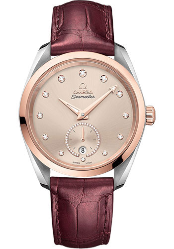 Omega Seamaster Stainless Steel and Rose Gold 38 MM - Purple Leather Strap - Linen Dial - 220.23.38.20.59.001