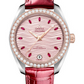 Omega Seamaster Stainless Steel and Rose Gold 34 MM - Red Leather Strap - Diamond Bezel - Pale Pink Wave-Embossed Diamond Dial - 220.28.34.20.60.001