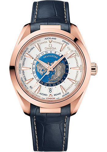 Omega Seamaster Rose Gold 43 MM - Blue Leather Strap - Opaline Silvery Dial - 220.53.43.22.02.001