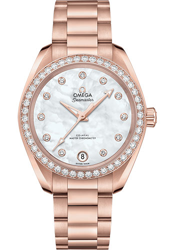 Omega Seamaster Aqua Terra Co Axial Rose Gold 34 MM - Rose Gold Bracelet - Diamond Bezel - White Mother-Of-Pearl Diamond Dial - 220.55.34.20.55.001