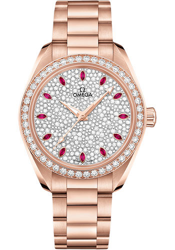 Omega Seamaster Aqua Terra Co Axial Rose Gold 34 MM - Rose Gold Bracelet - Diamond Bezel - Diamond Paved Ruby Dial - 220.55.34.20.99.001