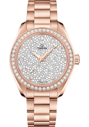 Omega Seamaster Aqua Terra Co Axial Rose Gold 34 MM - Rose Gold Bracelet - Diamond Bezel - Radiant Diamond Dial - 220.55.34.20.99.003