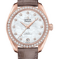 Omega Seamaster Aqua Terra Co Axial Rose Gold 34 MM - Brown Leather Strap - Diamond Bezel - White Mother-Of-Pearl Diamond Dial - 220.58.34.20.55.001