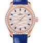 Omega Seamaster Rose Gold 34 MM - Blue Leather Strap - Diamond Bezel - White Diamond Wave Sapphire Dial - 220.58.34.20.99.005