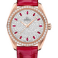 Omega Seamaster Rose Gold 38 MM - Glossy Red Leather Strap - Diamond Bezel - Fully Paved Diamond Dial - 220.58.38.20.99.001