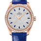 Omega Seamaster Rose Gold 38 MM - Glossy Blue Leather Strap - Diamond Bezel - White Diamond Wave Sapphire Dial - 220.58.38.20.99.002