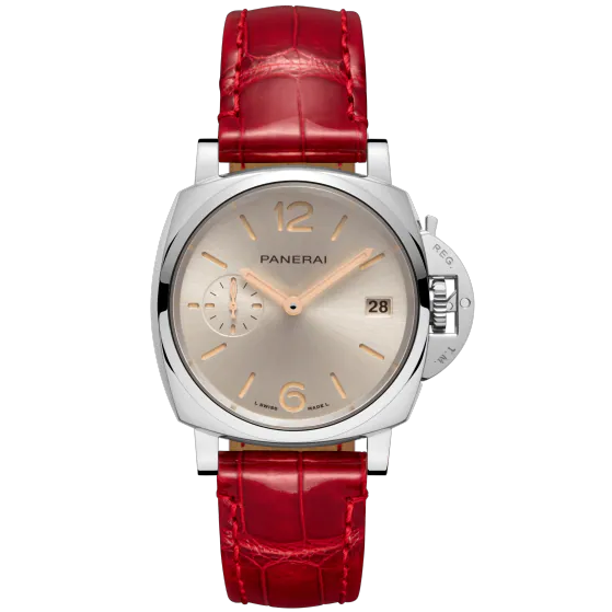 Panerai Luminor Due Stainless Steel 38 MM - Red Leather Strap - Ivory Sun-Brushed Dial - PAM01248