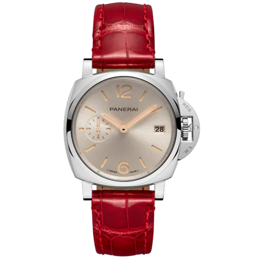 Panerai Luminor Due Stainless Steel 38 MM - Red Leather Strap - Ivory Sun-Brushed Dial - PAM01248