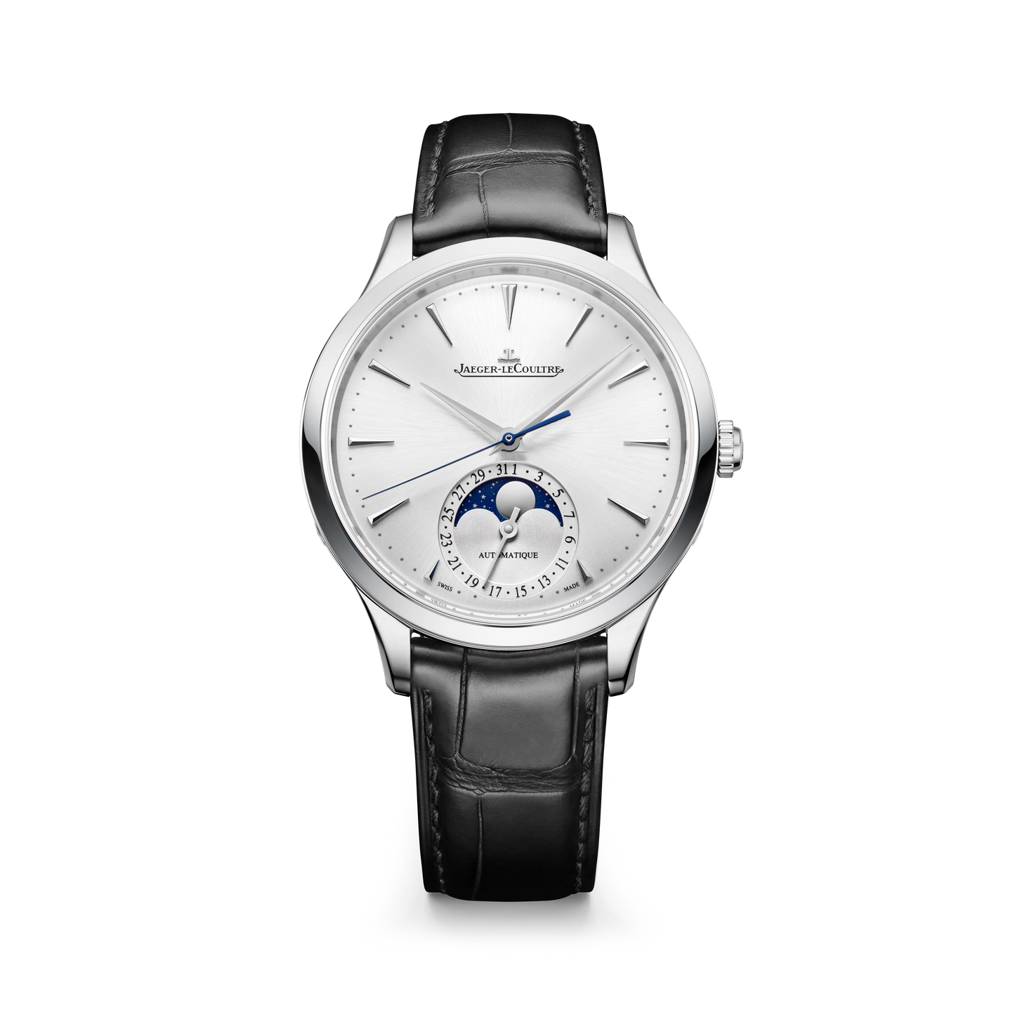JLC - Master Ultra Thin Moon - 36 MM - Stainless Steel - Silvered-Gray Dial - Black Leather Strap - Q1248421