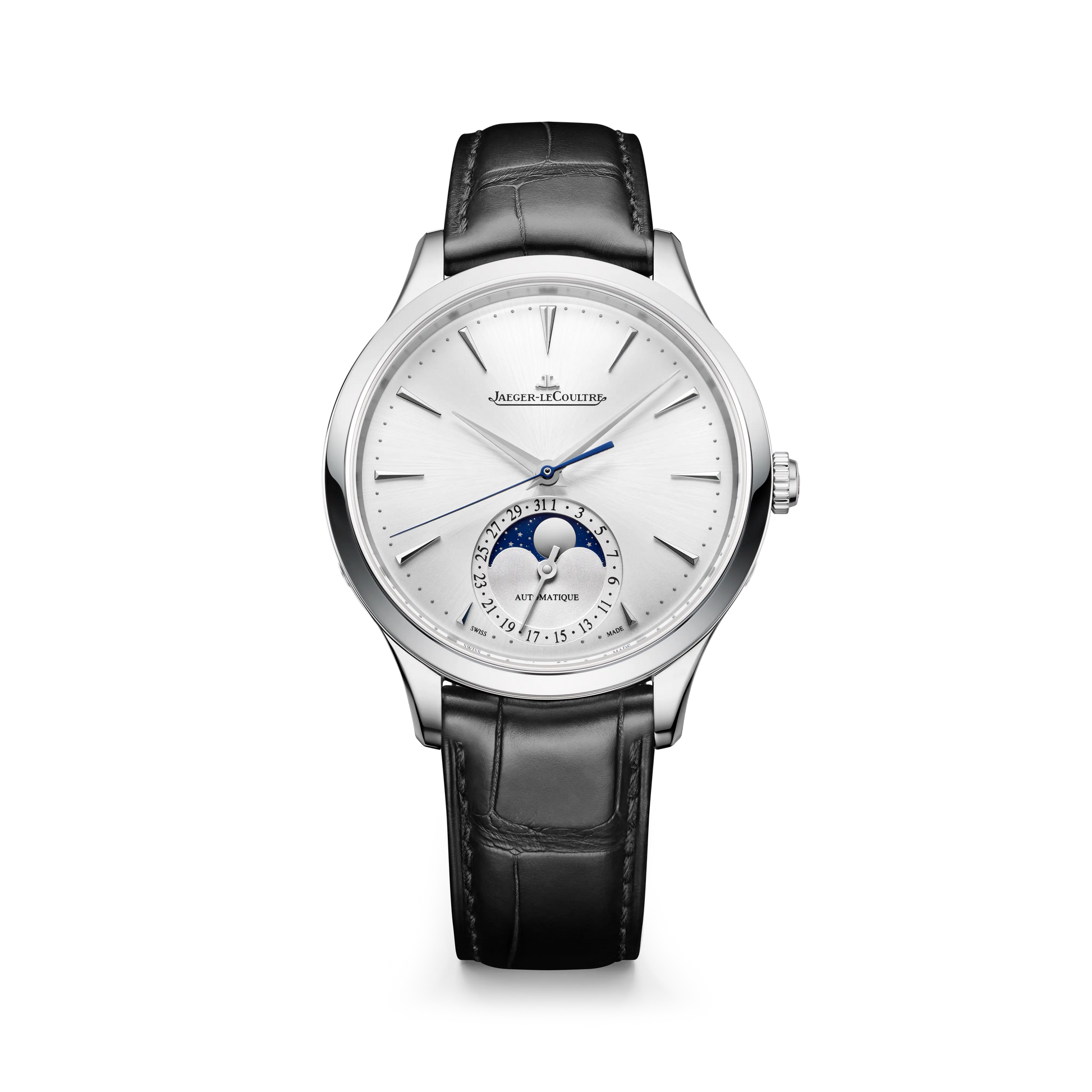 JLC - Master Ultra Thin Moon - 36 MM - Stainless Steel - Silvered-Gray Dial - Black Leather Strap - Q1248421