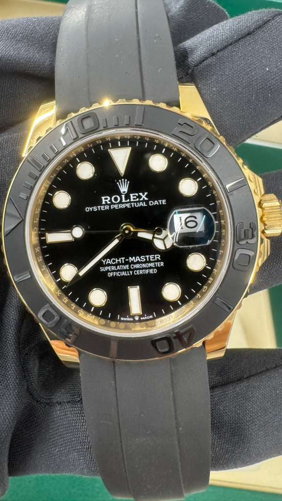Rolex Yellow Gold Yacht-Master 42 Watch - 42 MM - Oysterflex Strap - Black Dial - 226658 bk