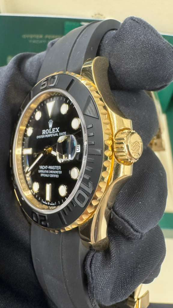 Rolex Yellow Gold Yacht-Master 42 Watch - 42 MM - Oysterflex Strap - Black Dial - 226658 bk