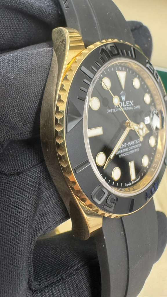 Rolex Yellow Gold Yacht-Master 42 Watch - 42 MM - Oysterflex Strap - Black Dial - 226658 bk