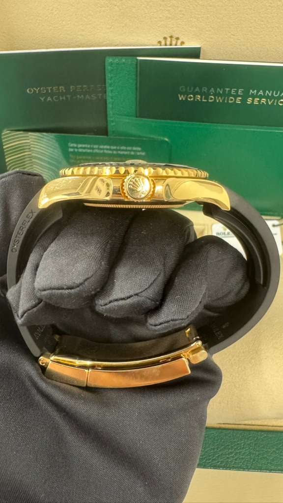 Rolex Yellow Gold Yacht-Master 42 Watch - 42 MM - Oysterflex Strap - Black Dial - 226658 bk