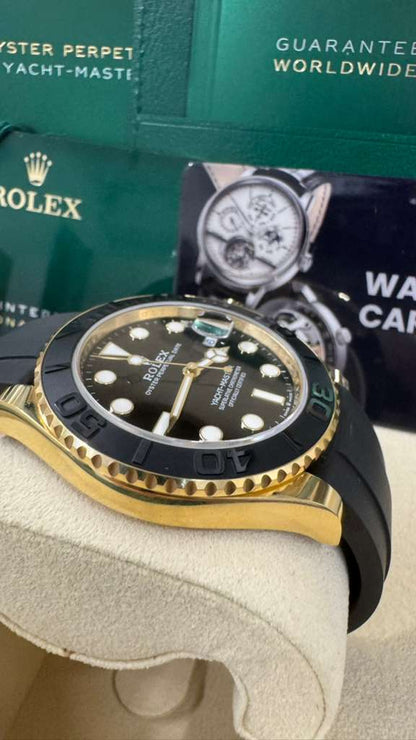 Rolex Yellow Gold Yacht-Master 42 Watch - 42 MM - Oysterflex Strap - Black Dial - 226658-0001