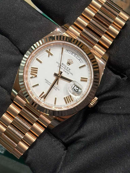 Rolex Presidential Everose Gold Day-Date 40MM - President Bracelet Watch - White Roman Dial - 228235-0032