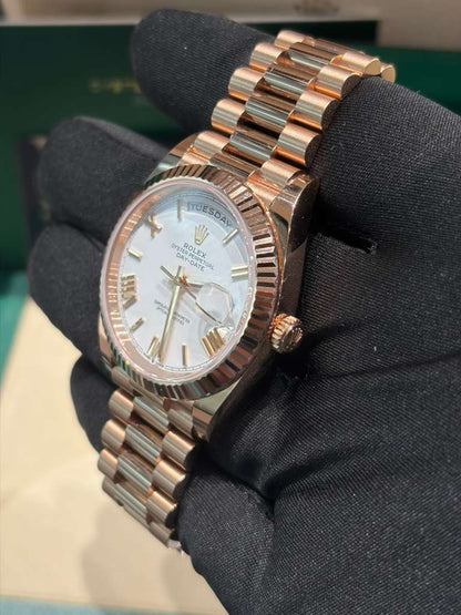 Rolex Presidential Everose Gold Day-Date 40MM - President Bracelet Watch - White Roman Dial - 228235-0032