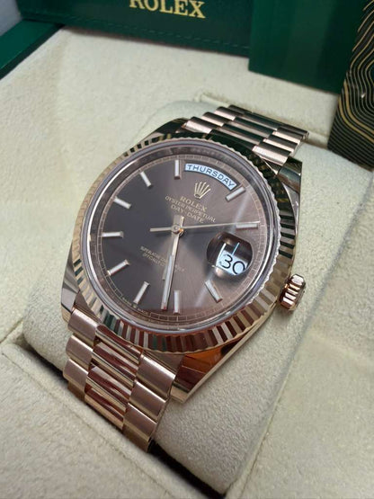 Rolex Presidential Everose Gold Day-Date 40MM - President Bracelet Watch - Chocolate Index Dial - 228235-0053