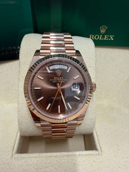 Rolex Presidential Everose Gold Day-Date 40MM - President Bracelet Watch - Chocolate Index Dial - 228235-0053