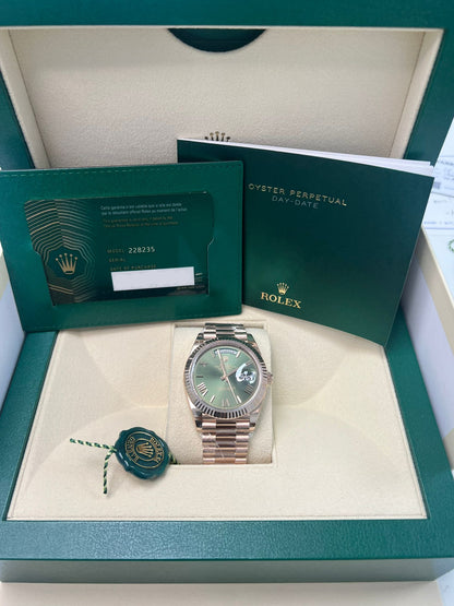 Rolex Presidential Everose Gold Day-Date 40MM - President Bracelet Watch - Olive Roman Dial - 228235-0025