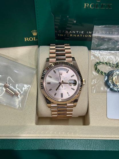 Rolex Presidential Everose Gold Day-Date 40MM - President Bracelet Watch - Sundust Baguette Dial - 228235-0004