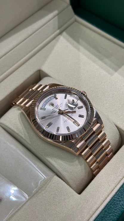 Rolex Presidential Everose Gold Day-Date 40MM - President Bracelet Watch - Sundust Baguette Dial - 228235-0004
