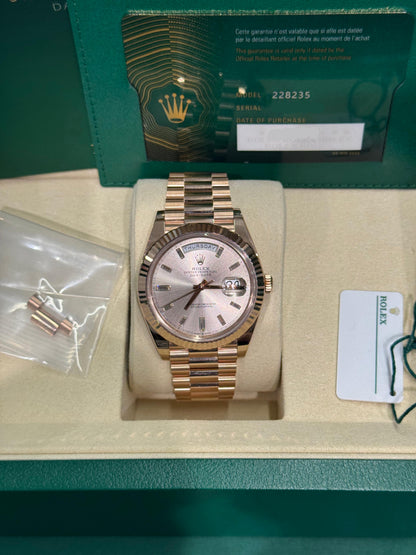 Rolex Presidential Everose Gold Day-Date 40MM - President Bracelet Watch - Sundust Baguette Dial - 228235-0004
