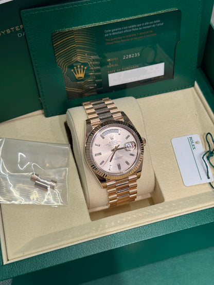 Rolex Presidential Everose Gold Day-Date 40MM - President Bracelet Watch - Sundust Baguette Dial - 228235-0004