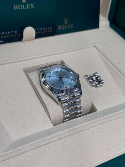 Rolex Presidential Platinum Day-Date 40MM - President Bracelet Watch - Ice Blue Roman Dial - 228236-0012