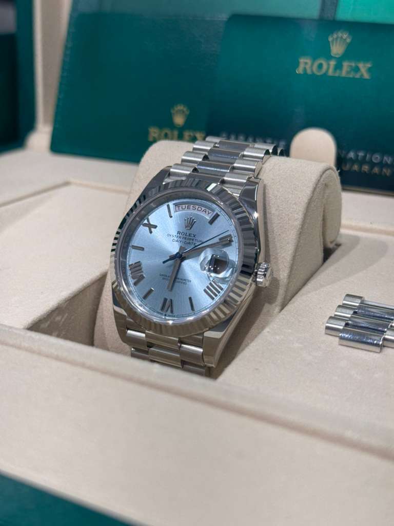 Rolex Presidential Platinum Day-Date 40MM - President Bracelet Watch - Ice Blue Roman Dial - 228236 ibrp