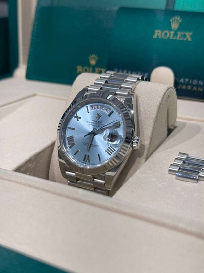 Rolex Presidential Platinum Day-Date 40MM - President Bracelet Watch - Ice Blue Roman Dial - 228236-0012