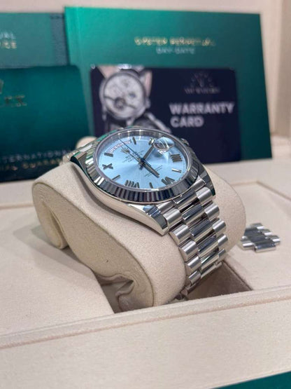 Rolex Presidential Platinum Day-Date 40MM - President Bracelet Watch - Ice Blue Roman Dial - 228236-0012