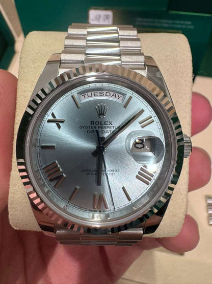 Rolex Presidential Platinum Day-Date 40MM - President Bracelet Watch - Ice Blue Roman Dial - 228236-0012