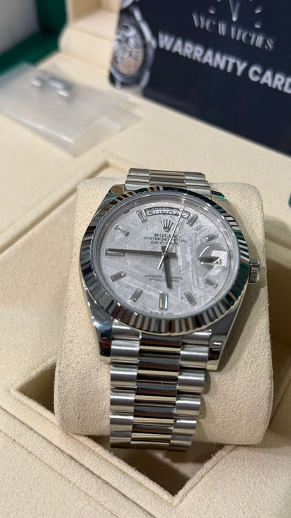 Rolex Presidential Platinum Day-Date 40MM - President Bracelet Watch - Meteorite Baguette Dial - 228236-0011
