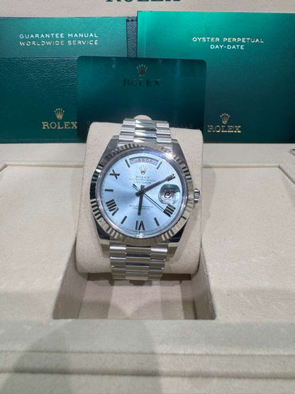 Rolex Presidential Platinum Day-Date 40MM - President Bracelet Watch - Ice Blue Roman Dial - 228236-0012