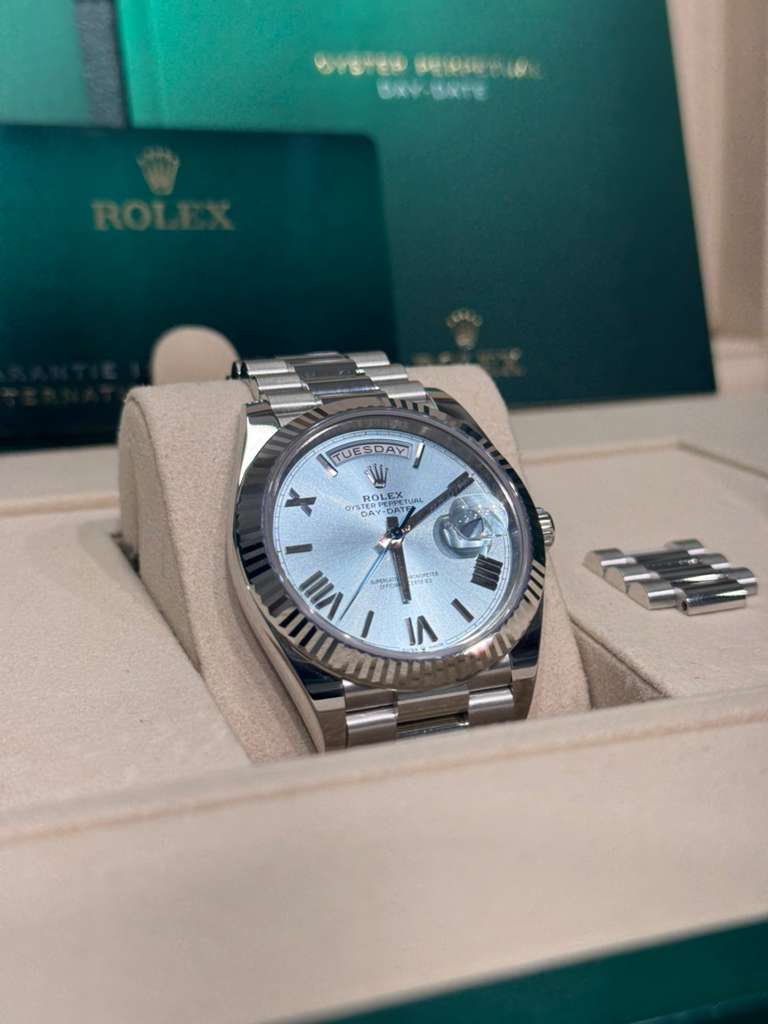 Rolex Presidential Platinum Day-Date 40MM - President Bracelet Watch - Ice Blue Roman Dial - 228236 ibrp