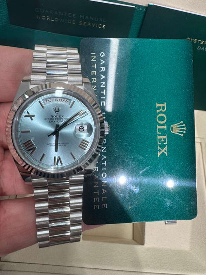 Rolex Presidential Platinum Day-Date 40MM - President Bracelet Watch - Ice Blue Roman Dial - 228236-0012