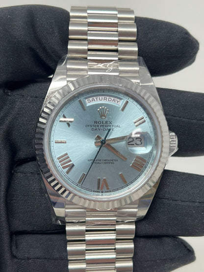 Rolex Presidential Platinum Day-Date 40MM - President Bracelet Watch - Ice Blue Roman Dial - 228236-0012