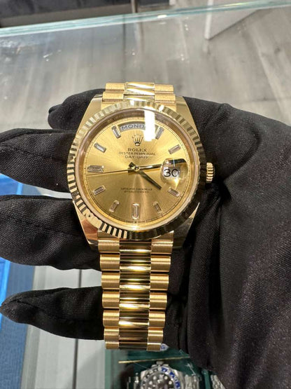 Rolex Presidential Yellow Gold Day-Date 40MM - President Bracelet Watch - Champagne Baguette Diamond Dial - 228238-0005