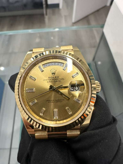 Rolex Presidential Yellow Gold Day-Date 40MM - President Bracelet Watch - Champagne Baguette Diamond Dial - 228238-0005