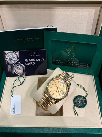 Rolex Presidential Yellow Gold Day-Date 40MM - President Bracelet Watch - Champagne Baguette Diamond Dial - 228238-0005