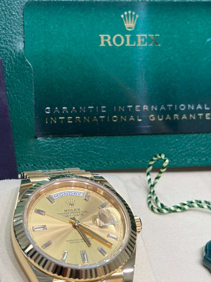 Rolex Presidential Yellow Gold Day-Date 40MM - President Bracelet Watch - Champagne Baguette Diamond Dial - 228238-0005