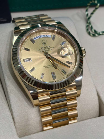 Rolex Presidential Yellow Gold Day-Date 40MM - President Bracelet Watch - Champagne Baguette Diamond Dial - 228238-0005