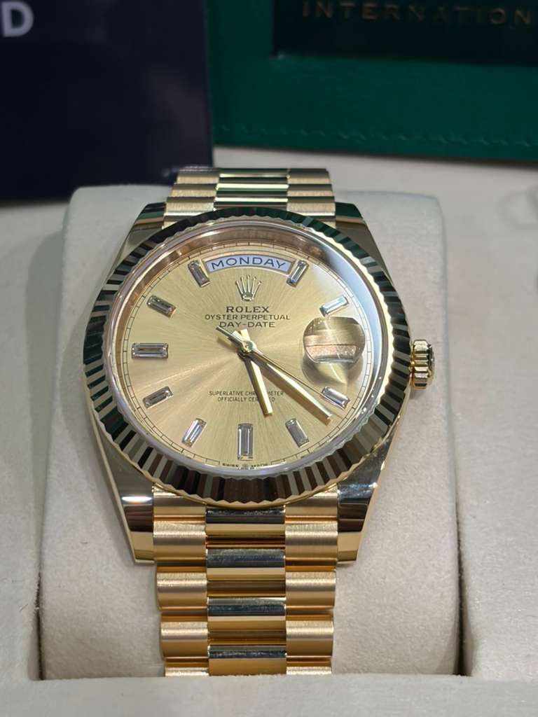 Rolex Presidential Yellow Gold Day-Date 40MM - President Bracelet Watch - Champagne Baguette Diamond Dial - 228238-0005