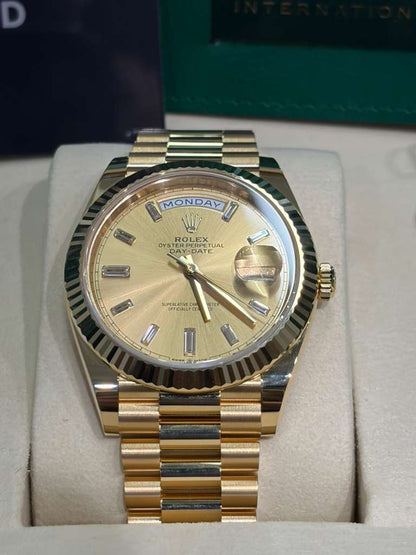 Rolex Presidential Yellow Gold Day-Date 40MM - President Bracelet Watch - Champagne Baguette Diamond Dial - 228238-0005