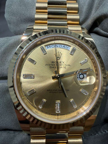 Rolex Presidential Yellow Gold Day-Date 40MM - President Bracelet Watch - Champagne Baguette Diamond Dial - 228238-0005